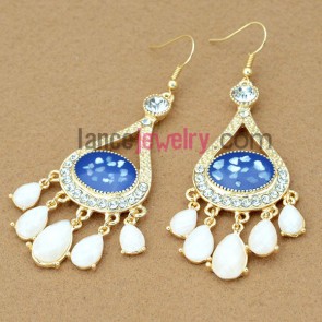 Trendy zinc alloy drop earrings decorated with rhinestone