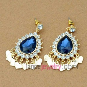 Unique cordate leaves drop earrings decorated with crystal and rhinestone