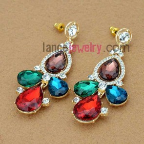 Colorful crystal flower drop earrings