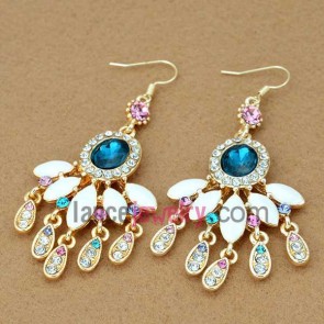 Fashion drop earrings with colorful rhinestone