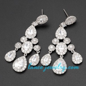 Trendy drop earrings decorated with cubic zirconia