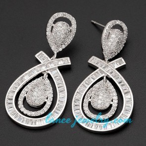 Fancy droplets shape earrings with cubic zirconia decoration