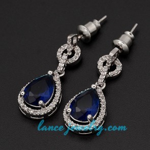 Fashion alloy earrings with blue cubic zirconia decoration 