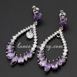 Trendy cubic zirconia decoration earrings with droplets shape design