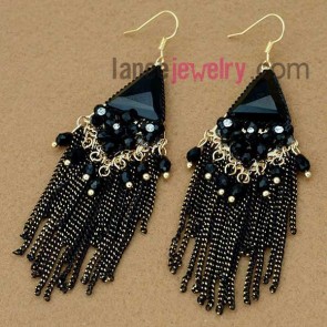 Unique zinc alloy earrings decorated with chian & rhinestone