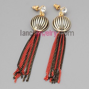 Personality earrings with zinc alloy  decorated rhinestone and chain pendant