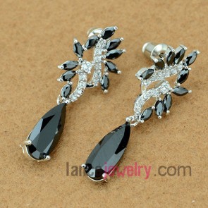Cool earrings with copper alloy pendant decorated black cubic zirconia 