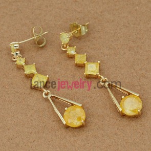 Unique yellow color pendant decorated drop earrings