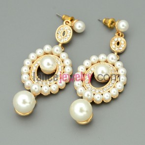 Elegant imitation pearl & rhinestone ornate drop earrings