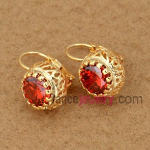 Red crystal decoration stud earrings