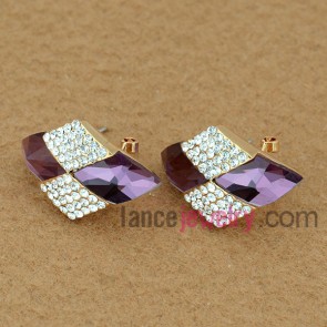 Elegant rhinestone & crystal decoration zinc alloy stud earrings