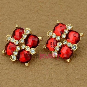 Mysterious red crystal decoration zinc alloy stud earrings