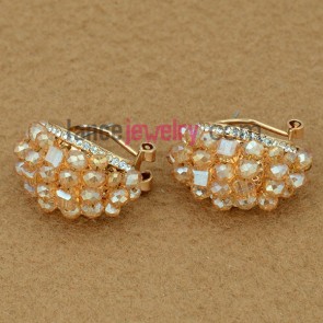 Sweet zinc alloy stud earrings decorated with shiny rhinestone & crystal 