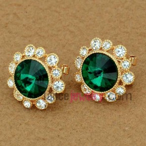 Unique flower model stud earrings with crystal & rhinestone decoration