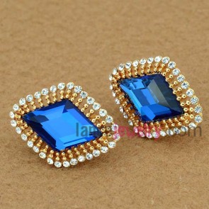 Gorgeous zinc alloy stud earrings decorated with blue crystal & nice rhinestone