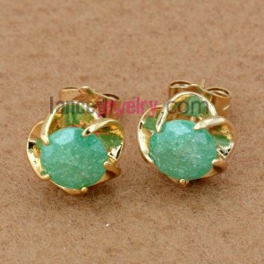 Unique green color zirconia decorated stud earrings