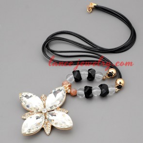 Cute necklace with black hide rope & crystal pendant 