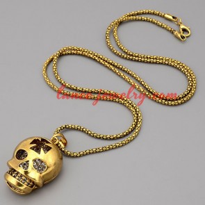 Cool necklace with metal chain & gold skeleton pendant 