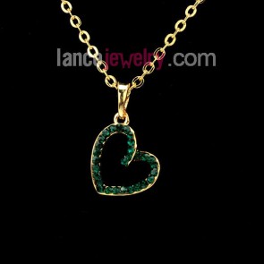 Fashion green color Rhinestone decorated heart model pendant necklace
