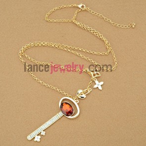 Fashion crystal key pendant necklace