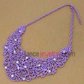 Romantic girl series  sweater chain necklace with rhinestone in purple