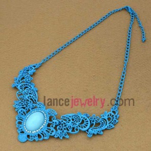Bright series sweater chain necklace with flower and leaf shape

