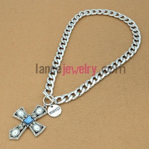 Light color series sweater chain necklace with the cross shape 


