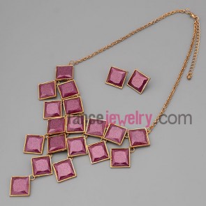 Nice necklace with gold metal chain & alloy parts and red crystal with special shape
