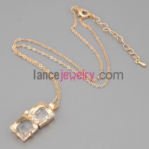 Shiny necklace with gold brass and metal chain decorate rhinestone and crystsal pendant
