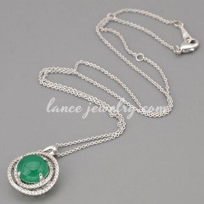 Elegant metal chain & green gemstone pendant decorated necklace 