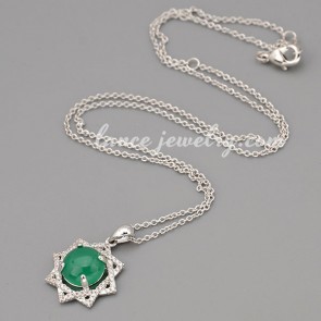 Trendy necklace with metal chain & green polygon pendant decorated 