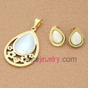 Stainless Steel Jewelry Sets, Pendant & Earring,Water Drop Style