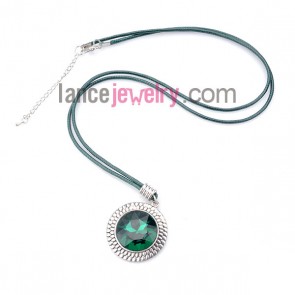 Retro necklace with wax rope and alloy pendant decoreted crystal