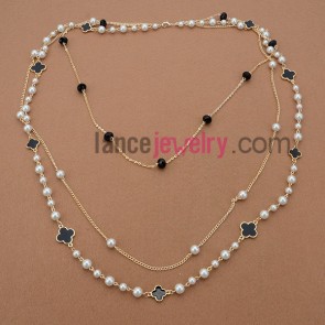 New Sweater Chain Necklace with Alloy Fingings,Pearl,Enamel