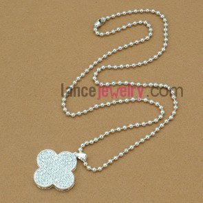 Shining rhinestone clover pendant sweater chain necklace