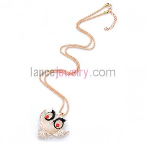 Cat eye owl pendant sweater chain necklace