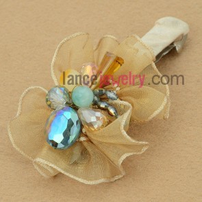 Trendy yellow color hair clip with ccb beads and crystal