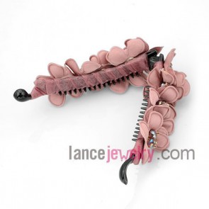 Stylish pink flower hair clip with beads