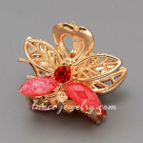 Lovely flower shape hair claw decorated with red resin & rhinestone