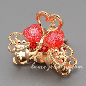 Fancy red resin decoration hair claw