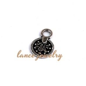 Zinc alloy pendant, a 10mm round pendant, flower patterns printed on the edge and middle a big flower pattern