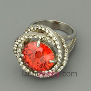 Shiny red color crystal and rhinestone decorated alloy rings