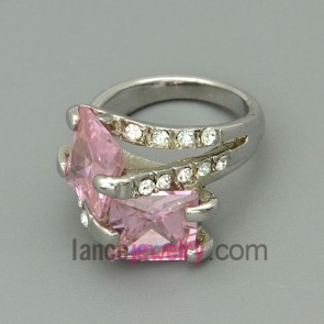 Nice pink zirconia and rhinestone decorated alloy rings