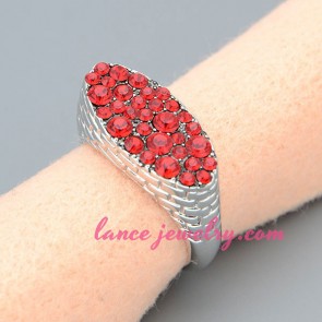 Shiny red rhinestone decorated ring