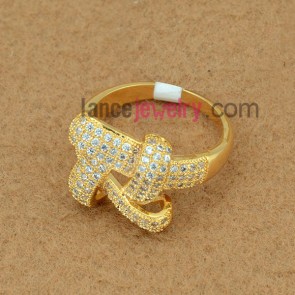 Creative brass ring with cubic zirconia decoration