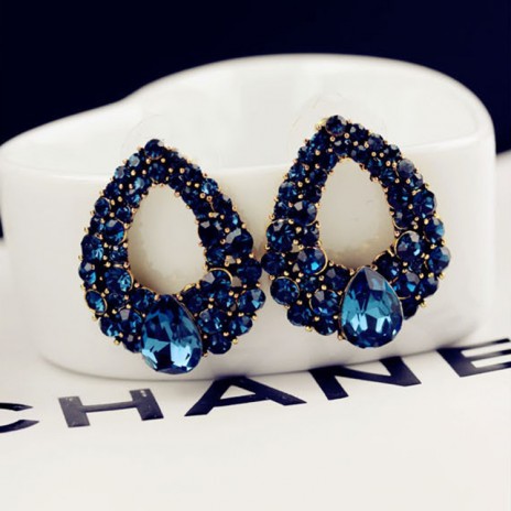 Ladies Crystal Blue Wind Diamond Drop Stud Earrings