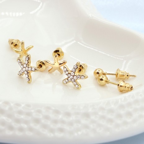 Gold-plated Three-piece Diamond Earrings Wholesale Lovely Sweet Lady Starfish Earrings