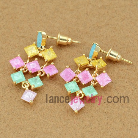 Fashion mix color zirconia pendant decorated drop earrings
