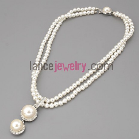 Retro strand necklace with rhinestone & beads pendant decoration