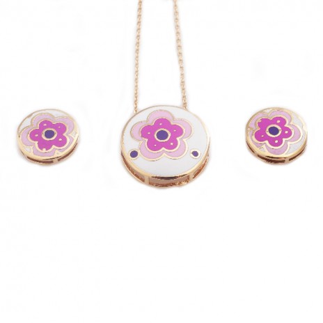 Coin Round Hot Pink Sun Flower Girls Necklaces